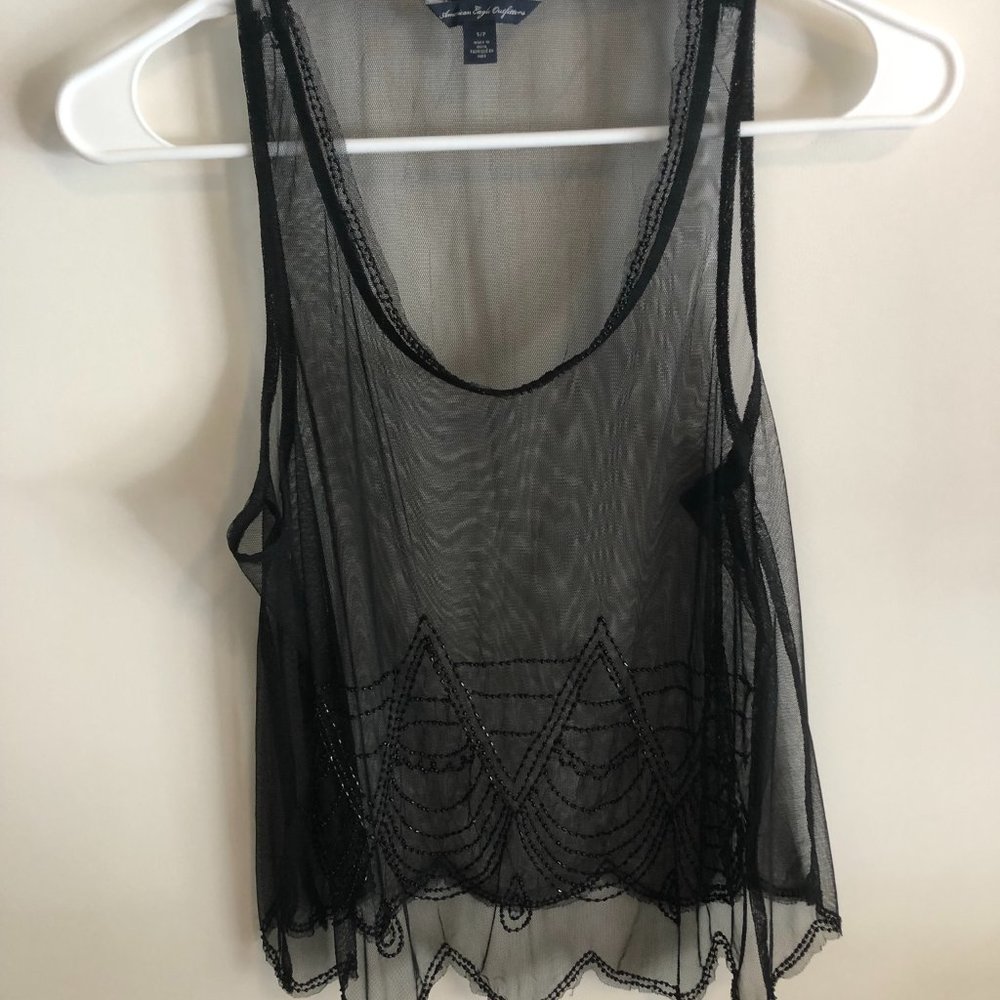 Black See-Thru Tank with Beading